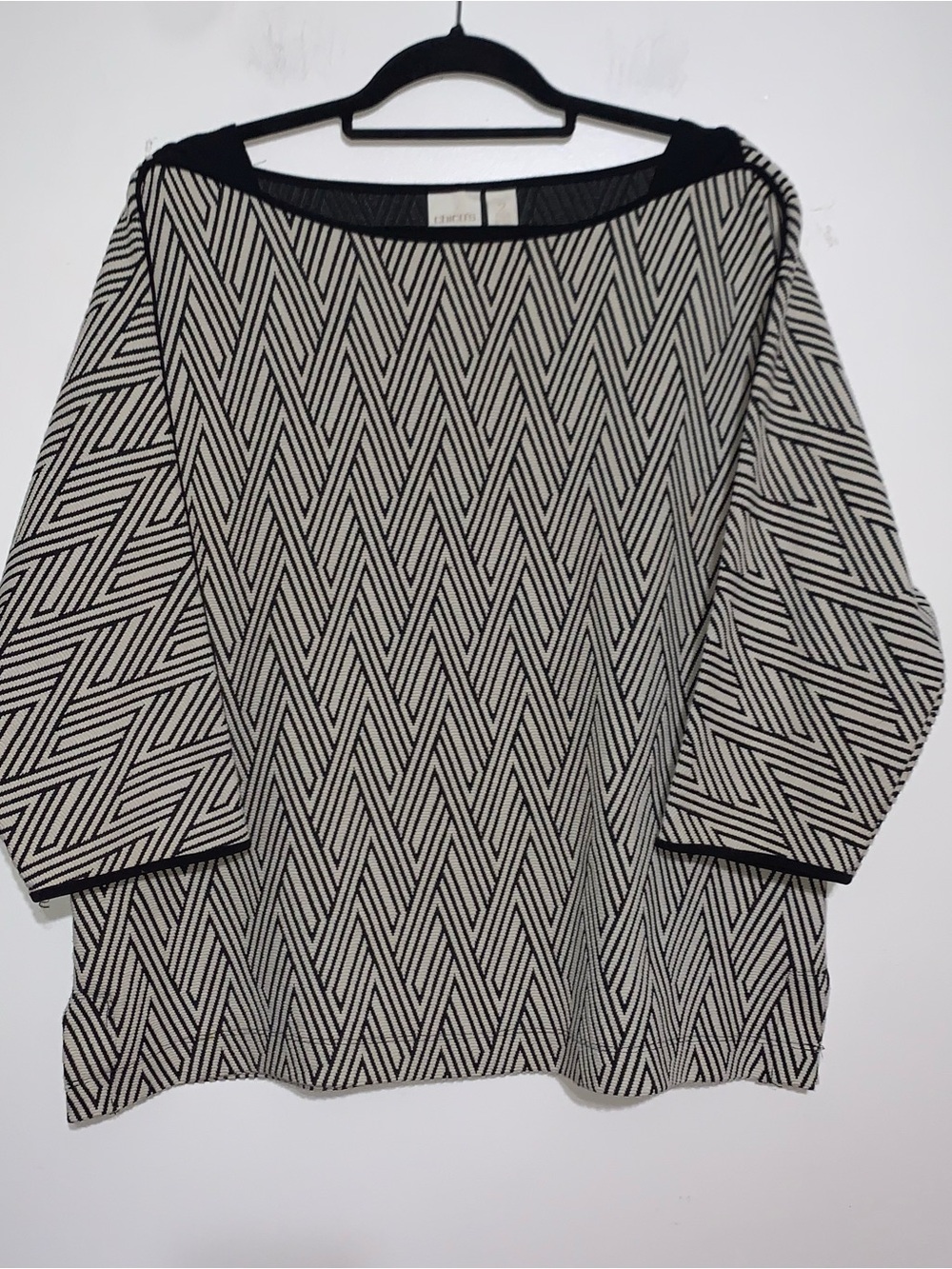 Chico's Black and Cream Geo Stripe Knit Top size 2